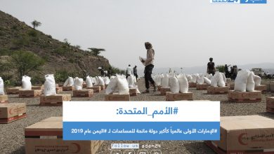 صورة #الأمم_المتحدة: #الإمارات الأولى عالمياً كأكبر دولة مانحة للمساعدات لـ #اليمن عام 2019
