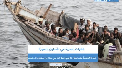 صورة القوات البحرية في نشطون بالمهرة تنقذ 65 شخصاً عقب تعطل قاربهم وسط البحر في رحلته من سقطرى إلى قشن