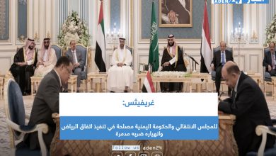 صورة غريفيثس: للمجلس الانتقالي والحكومة اليمنية مصلحة في تنفيذ اتفاق الرياض وانهياره ضربه مدمرة