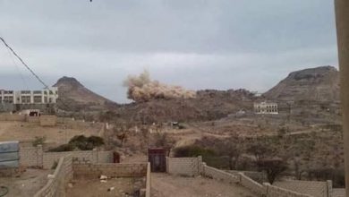 صورة مليشيات الحوثي تفجر منزل مواطناً في مديرية الحشاء غرب الضالع