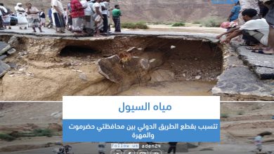 صورة مياه السيول تتسبب بقطع الطريق الدولي بين محافظتي حضرموت والمهرة