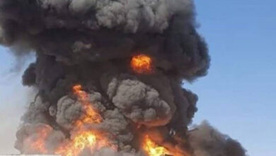 صورة انفجار مخازن أسلحة لمليشيا الحوثي بمطار صنعاء