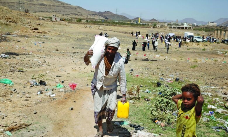 Displaced People Get Food Rations Ahead Of A Donors Conference On Yemen Humanitarian Crisis