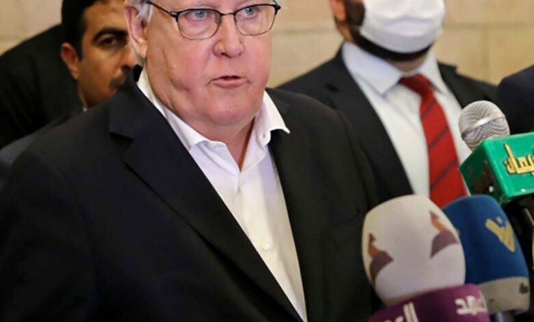 united nations special envoy to yemen, martin griffiths, speaks during a news conference at sanaa airport, in sanaa