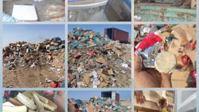صورة رفض وإتلاف منتجات مخالفة في ميناء المنطقة الحرة بالعاصمة عدن