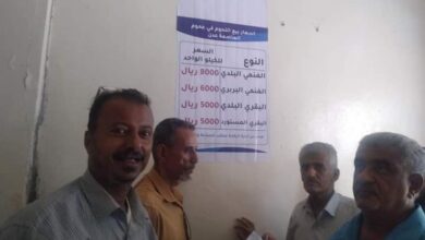 صورة تعليق بنرات أسعار اللحوم في ملاحم مديرية المعلا بالعاصمة عدن