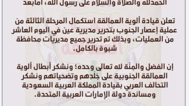 صورة ألوية العمالقة الجنوبية تعلن تحرير جميع مديريات محافظة شبوة من المليشيا الحوثية
