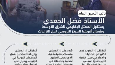 صورة إنفوجرافيك عدن24/ الجعدي يستقبل الممثل الإقليمي للشرق الأوسط وشمال أفريقيا للمركز النرويجي لحل النزاعات