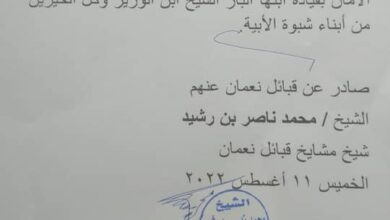 صورة قبائل النعمان تؤيد قرارات المجلس الرئاسي وتعلن مساندتها للمحافظ ابن الوزير