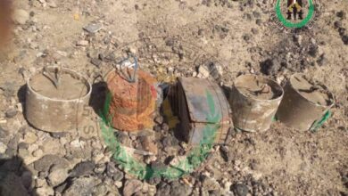 صورة عقب عملية تمشيط واسعة.. قوات حزام ساحل محافظة أبين تعثر على عبوات ناسفة