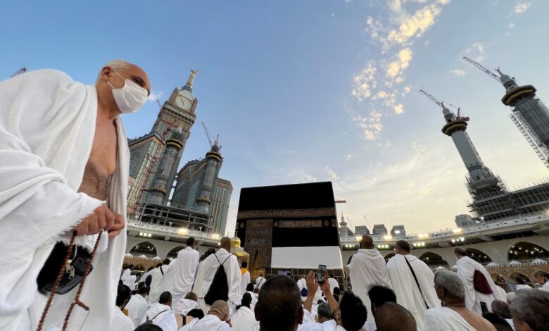 muslim pilgrims perform the umrah at the holy kaaba, in the holy city of mecca