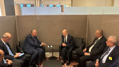 صورة الرئيس الزُبيدي يلتقي بمعية رئيس مجلس القيادة الرئاسي وزير الخارجية المصري سامح شكري