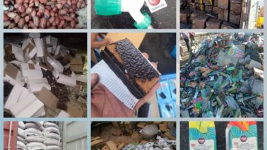 صورة رفض وإتلاف منتجات مخالفة في ميناء المنطقة الحرة بعدن ومنفذ شحن بالمهرة