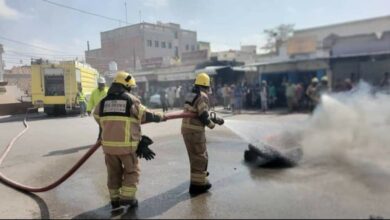 صورة الدفاع المدني بمديرية غيل باوزير ينفذ مناورة تدريبية تحاكي إطفاء الحرائق